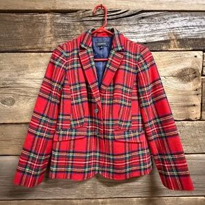 NWOT Talbots Red Plaid blazer, Size 2, wool blend